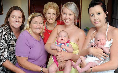 Sandra Jordan (37), Linda Crook (55), Jean Behrens (83) with Skye Jordan (21) and Hayley Keller (three mths) and Amy Jordan (17) and Imogen Leathaby (4 weeks). Sandra Jordan (37), Linda Crook (55), Jean Behrens (83) with Skye Jordan (21) and Hayley Keller (three mths) and Amy Jordan (17) and Imogen Leathaby (4 weeks).